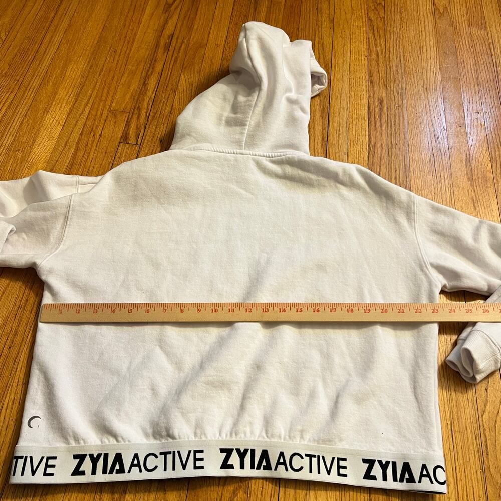 Zyia Active Sweatshirt Womens XXL White Logo Band Crop Shirt Hoodie - Picture 4 of 6